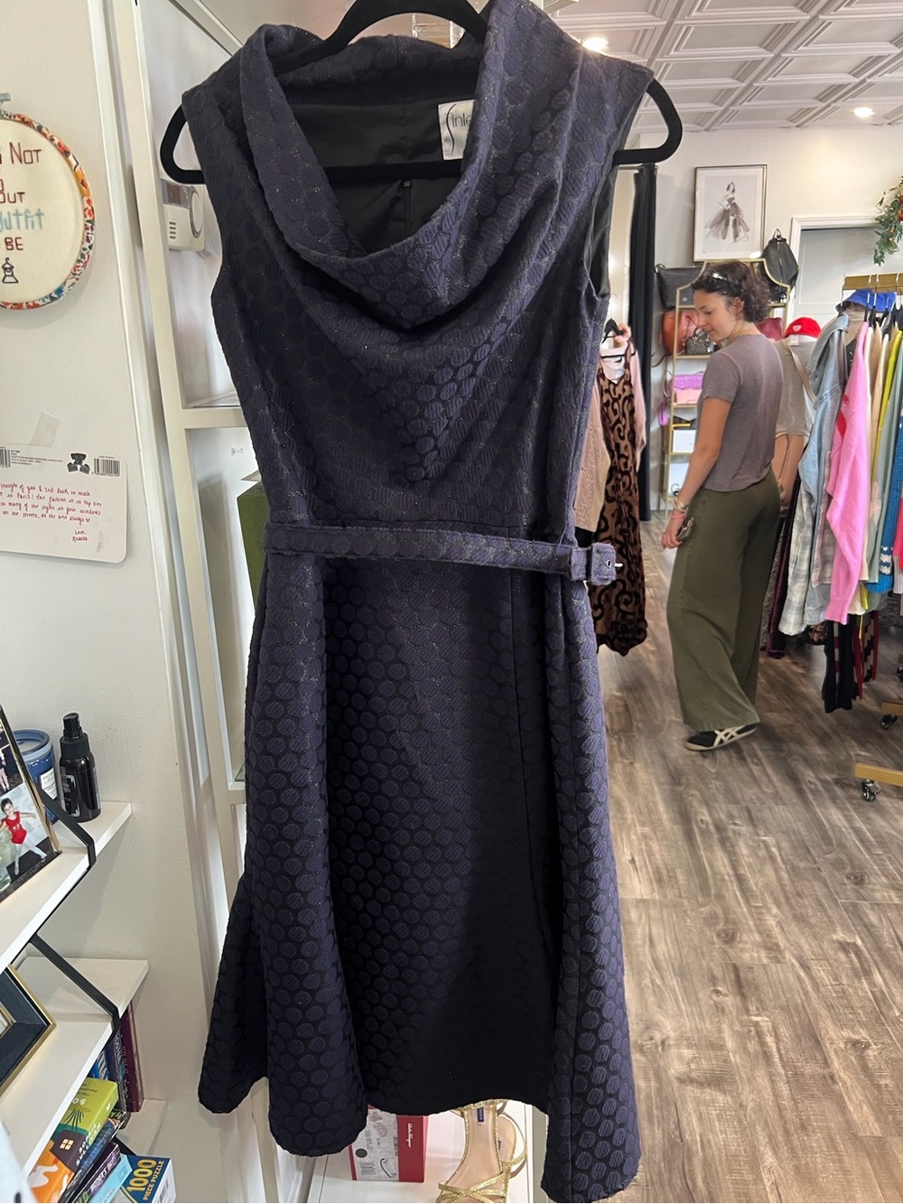 Finley Textured Cowl-Neck Midi Dress with Belt